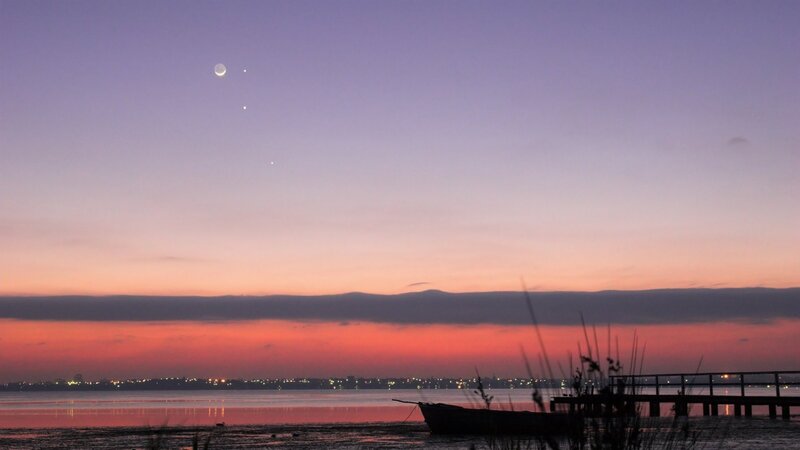 Moon and planets at dusk