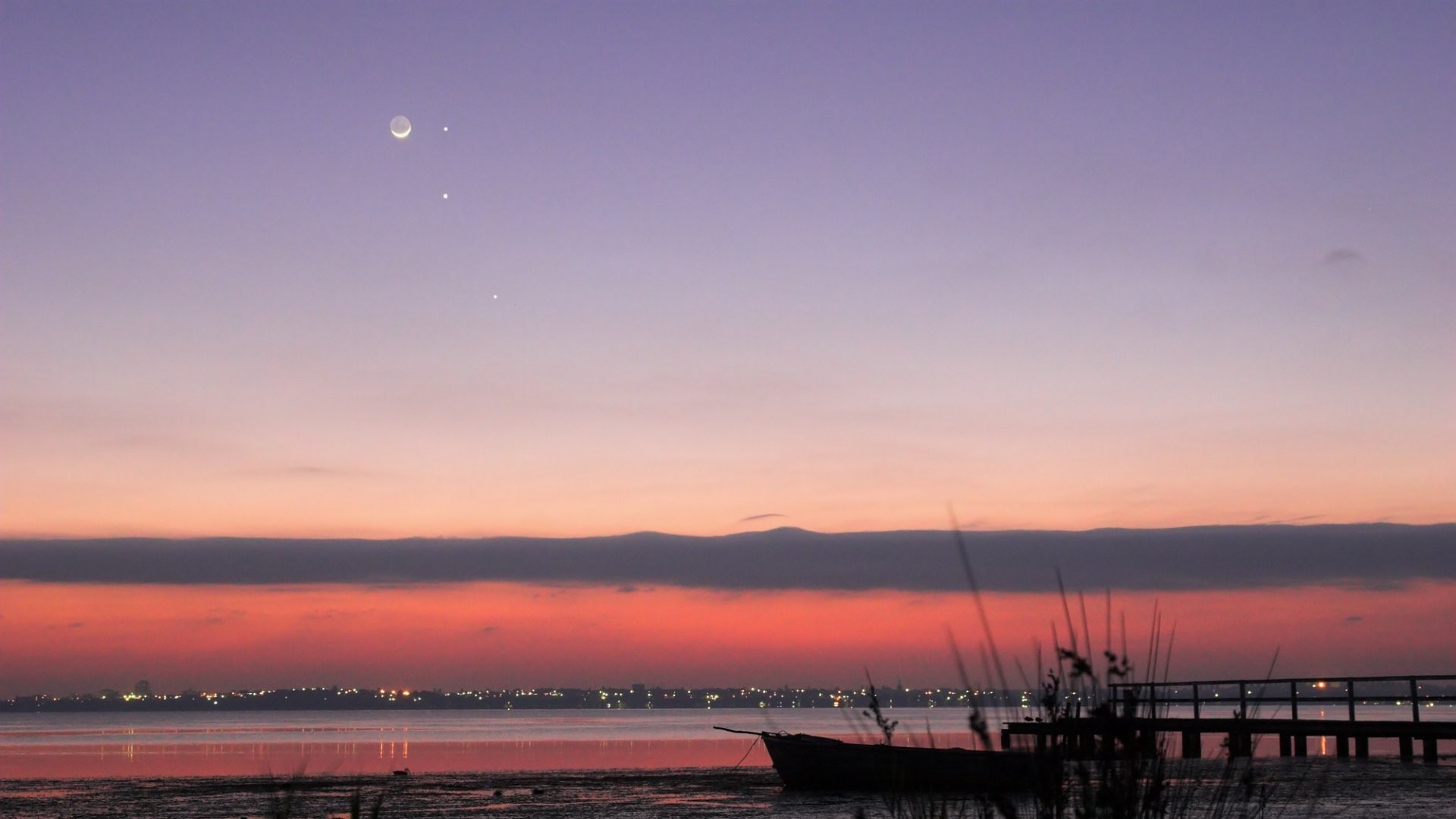 Moon and planets at dusk