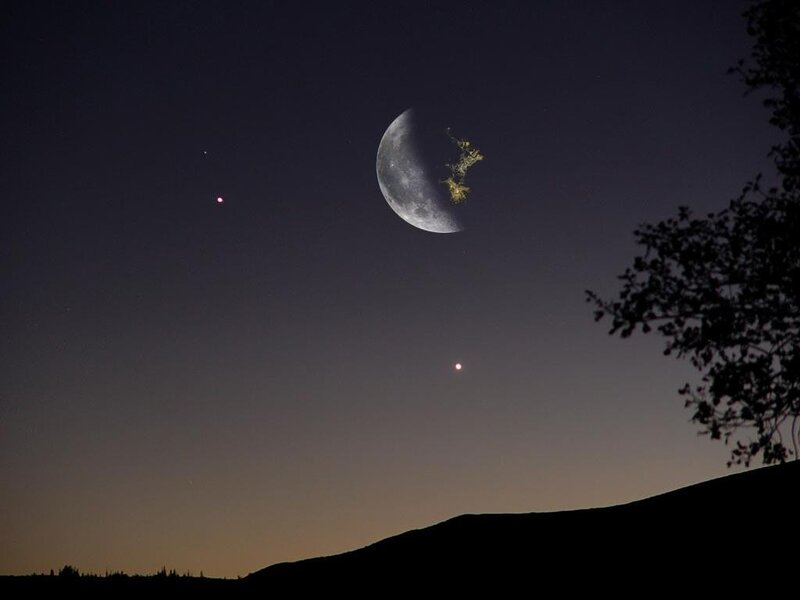 Moon and planets in night sky