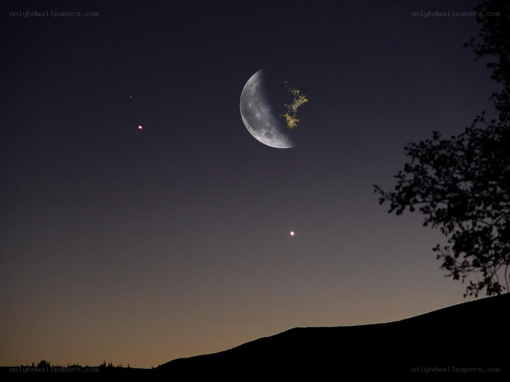 Moon and planets in night sky