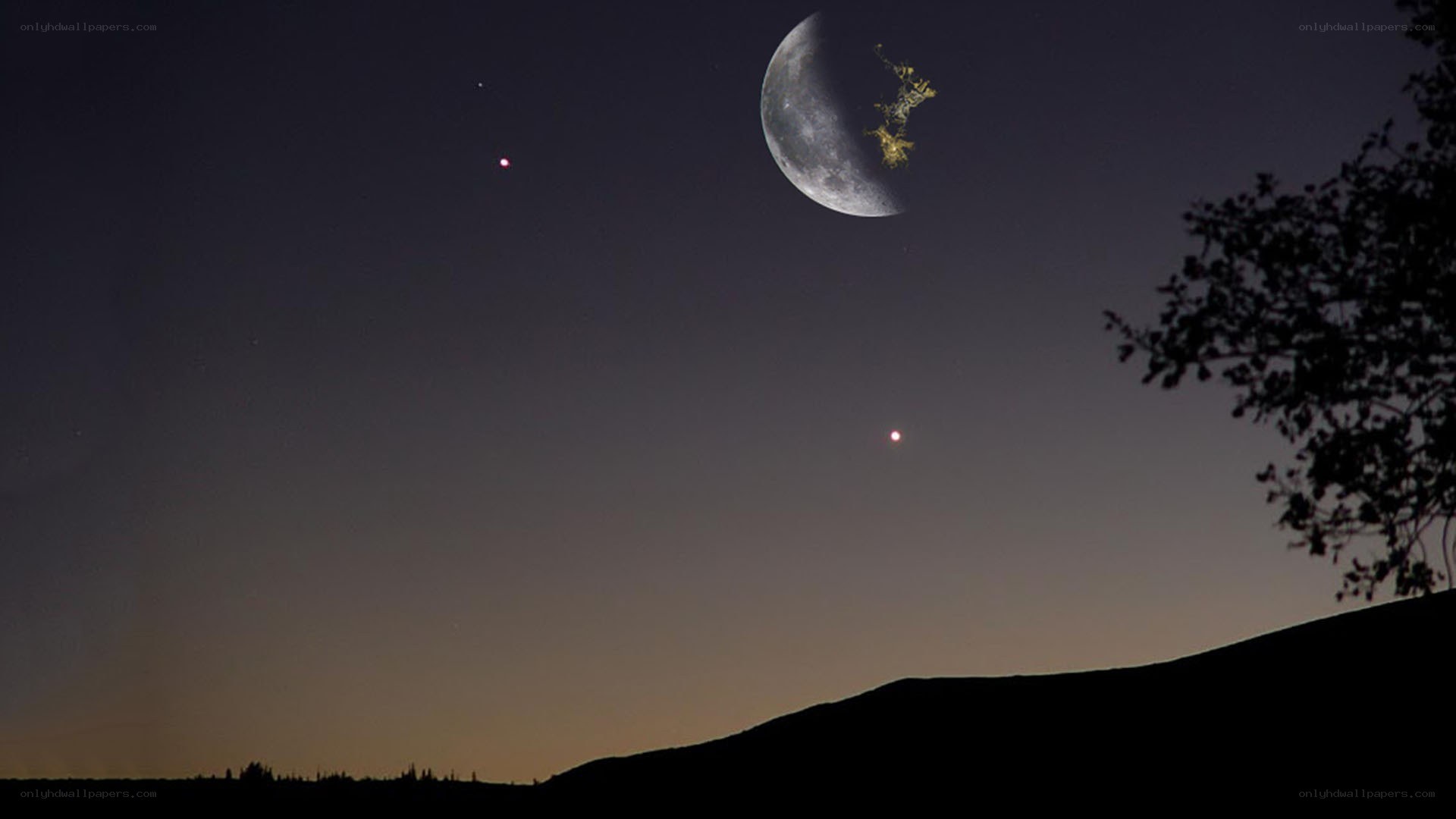 Moon and planets in night sky