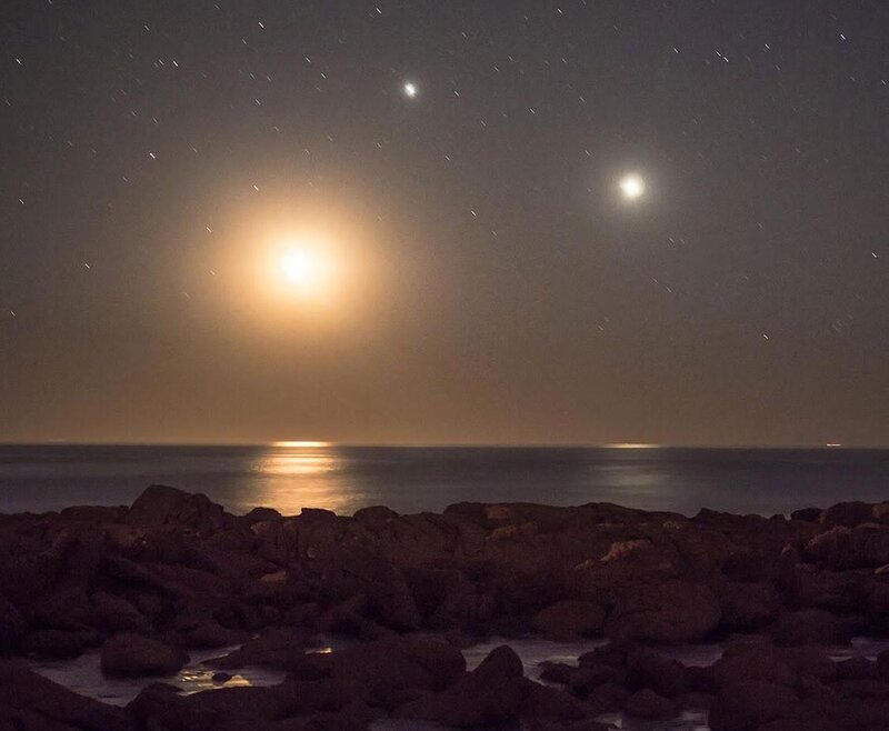 Moon and Planets over Ocean