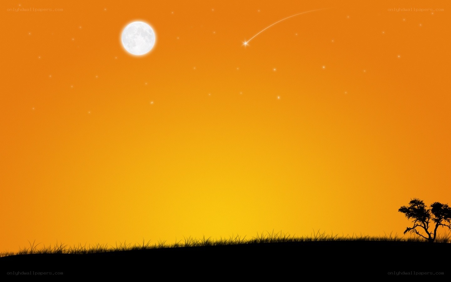 Moon and shooting star at dusk