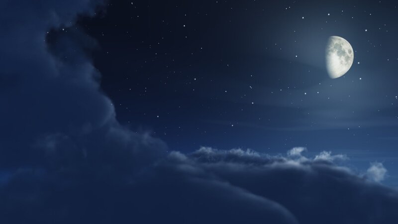 Moon and Stars in Night Sky — Blue