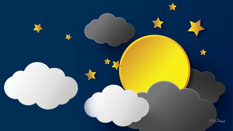 Moon and Stars in Sky