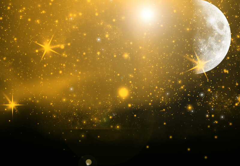 Moon and Stars in Space