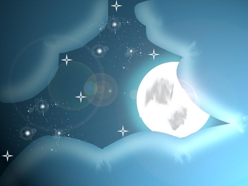 moon and stars in the night sky
