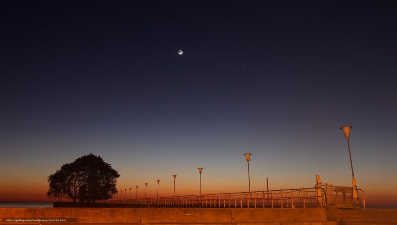 Moon and Stars over Pier — Blue
