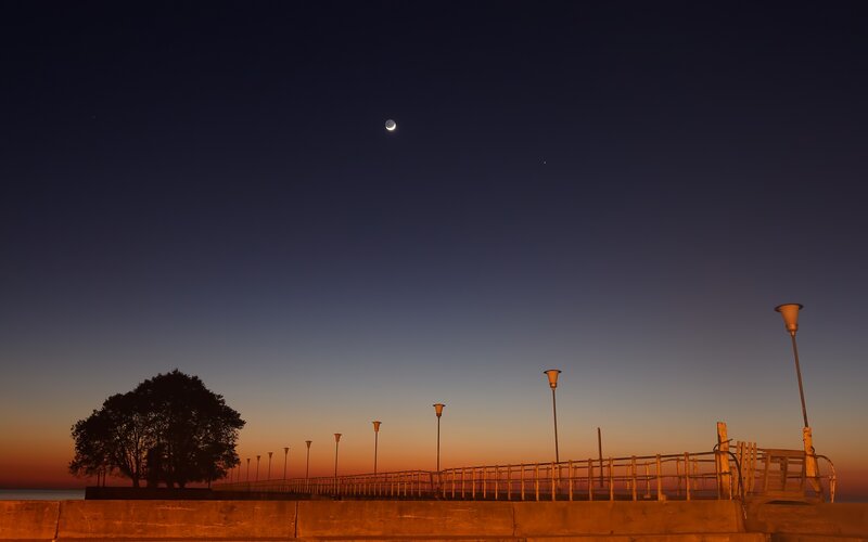 Moon and Stars over Pier