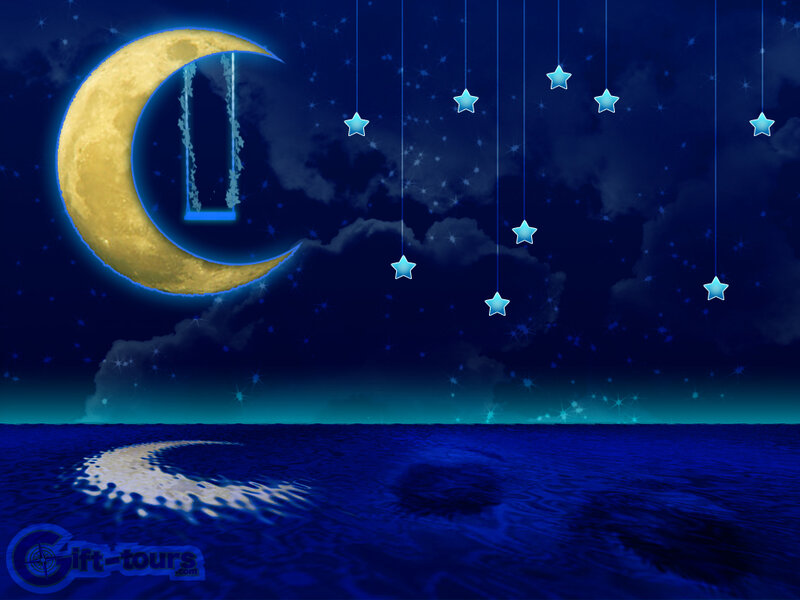Moon and stars over the sea