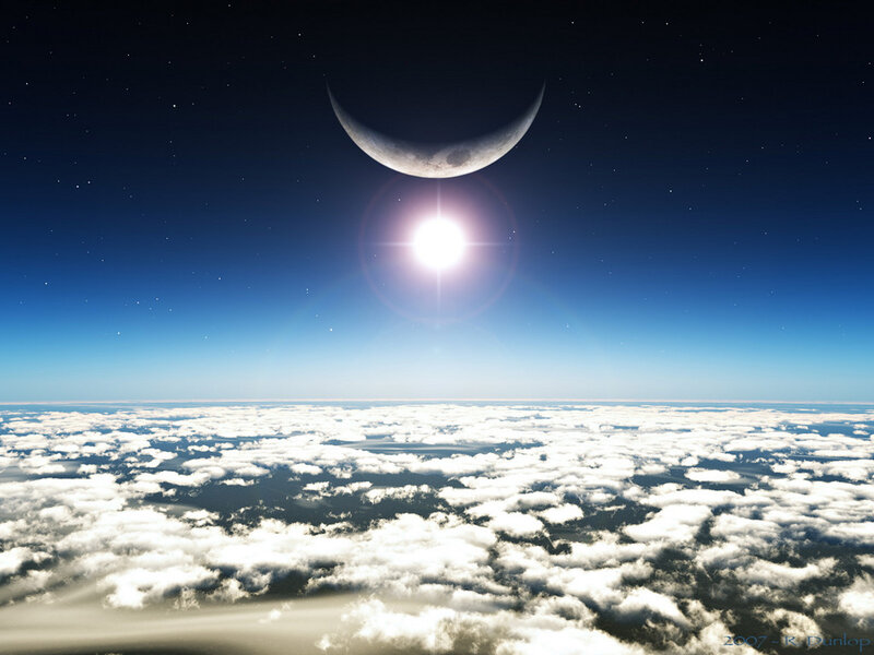 Moon and Sun Above Clouds