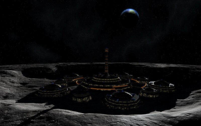 Moon Base on Lunar Surface — Black, Dramatic