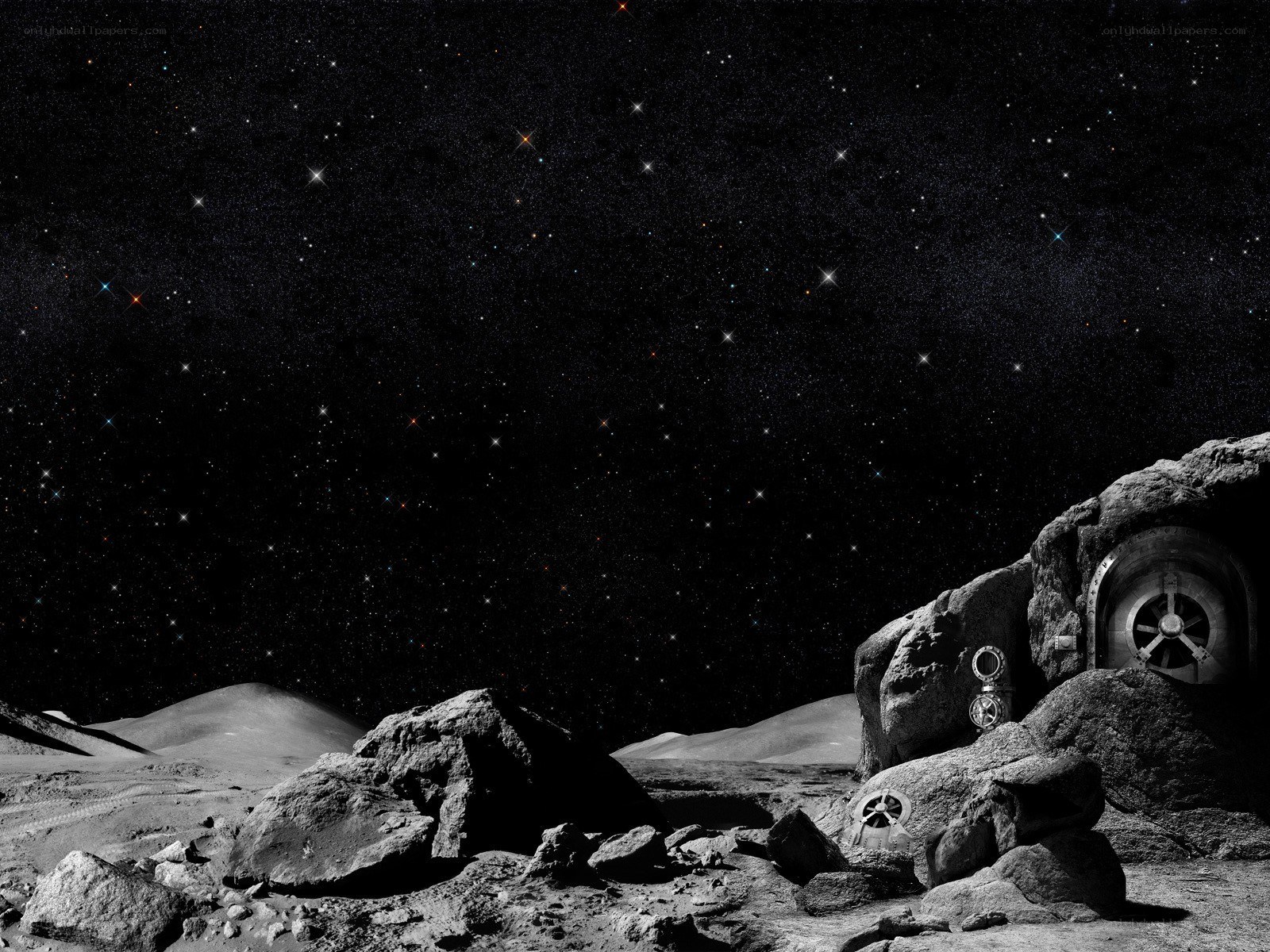 Moon base under starry sky