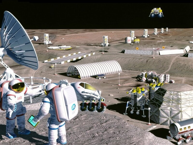 Moon base with astronauts