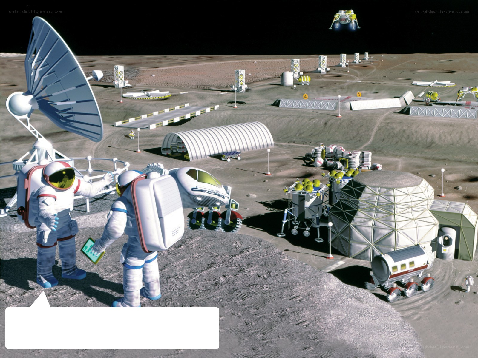 Moon base with astronauts