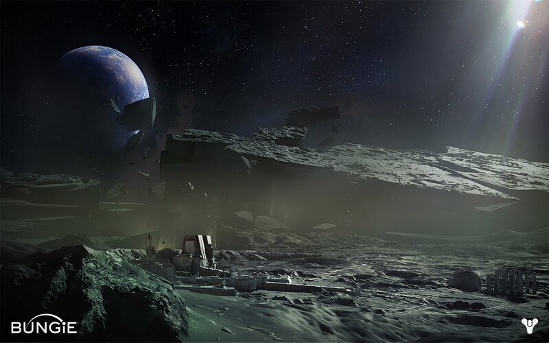 Moon base with Earth in view