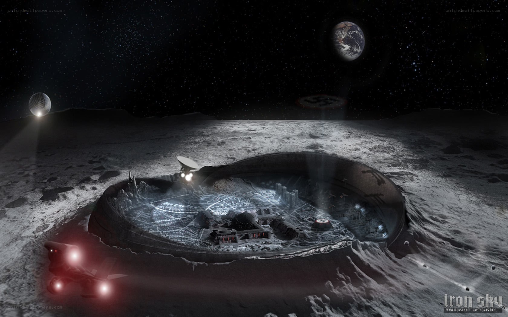 Moon base with Earth view