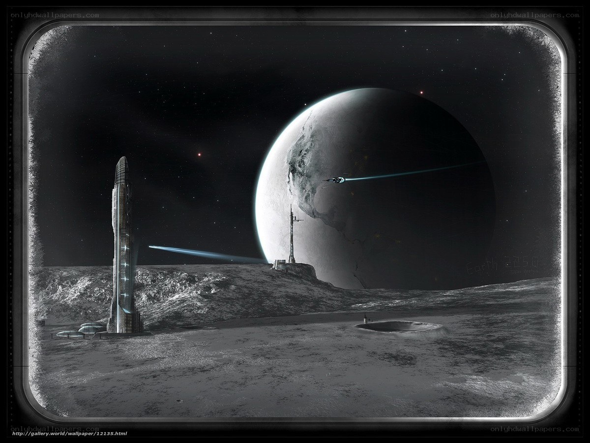 Moon base with Earth view