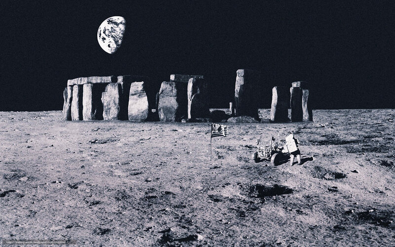 Moon base with Stonehenge