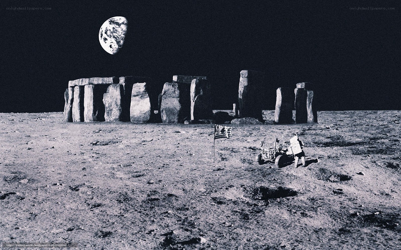 Moon base with Stonehenge
