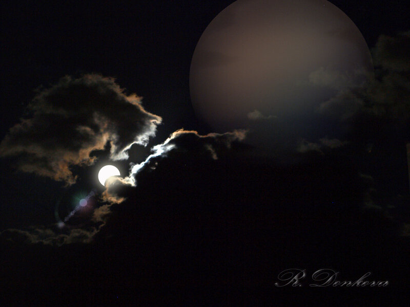 Moon Behind Clouds — Black, Dramatic, Night, Photograph
