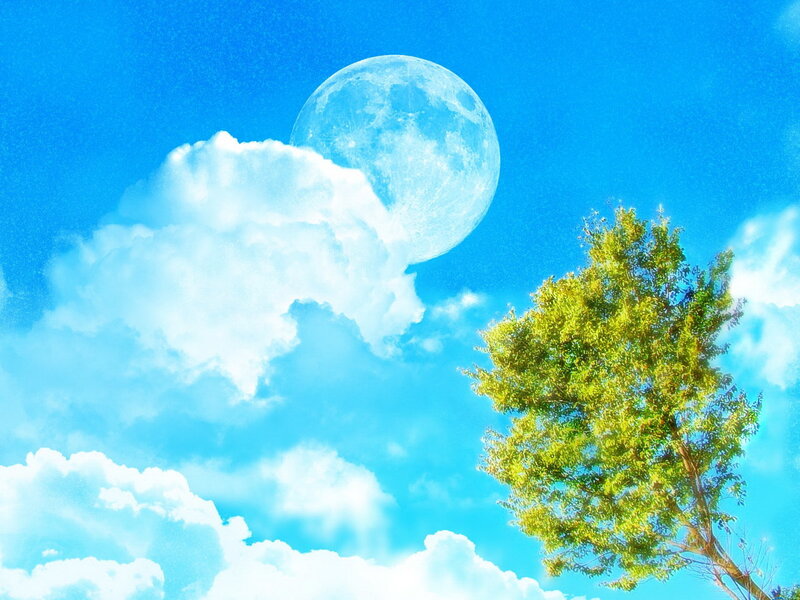 Moon Behind Clouds — Blue, Serene, Day