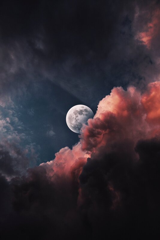 Moon Behind Clouds — Gray, Dramatic