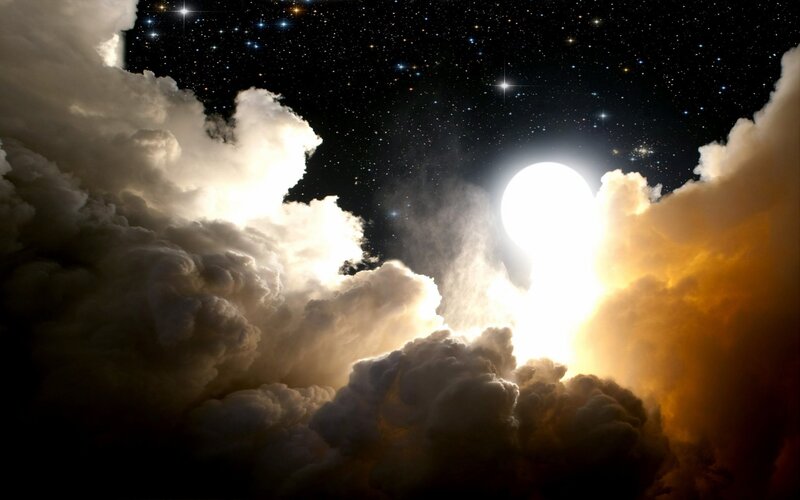 Moon Behind Clouds — White, Dramatic, Night, Digital Art