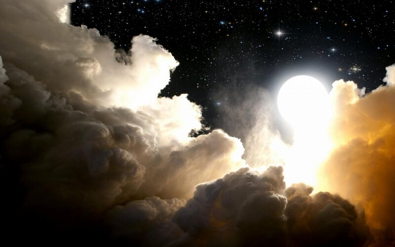 Moon Behind Clouds — White, Dramatic