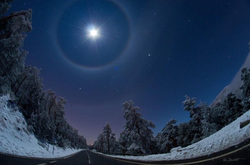 Moon Halo over Snowy Road