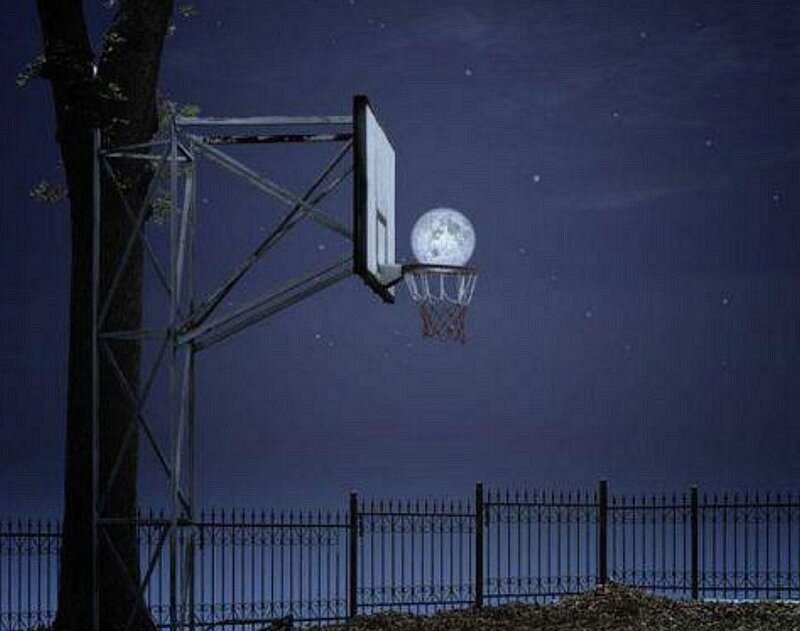 Moon in Basketball Hoop