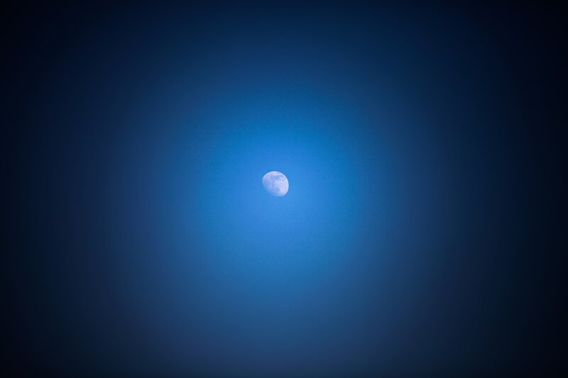 Moon in Blue Sky — Serene, Night, Photograph