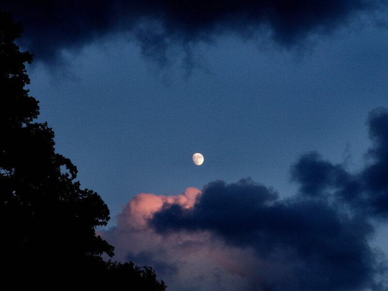 Moon in Cloudy Sky — Blue, Serene