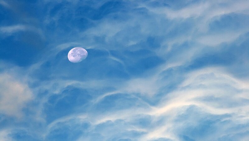 Moon in Cloudy Sky — Blue