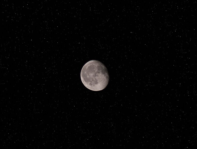 Moon in Night Sky — Black, Serene, Photograph
