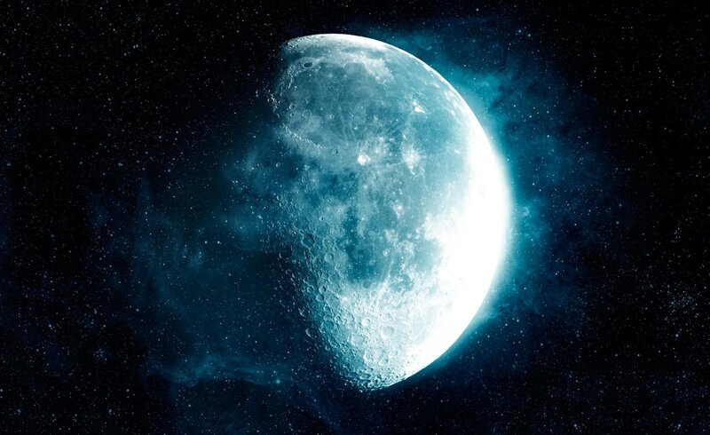 Moon in Space — Blue, Dramatic, Night