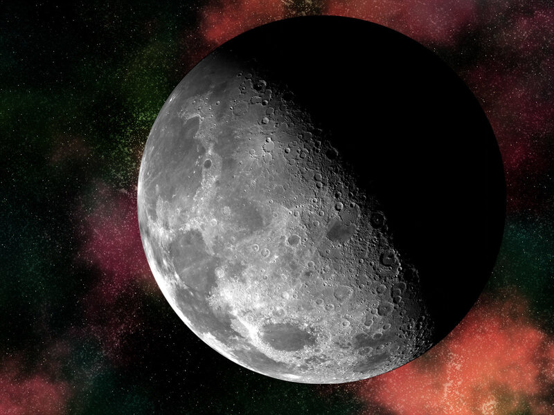 Moon in space with nebula