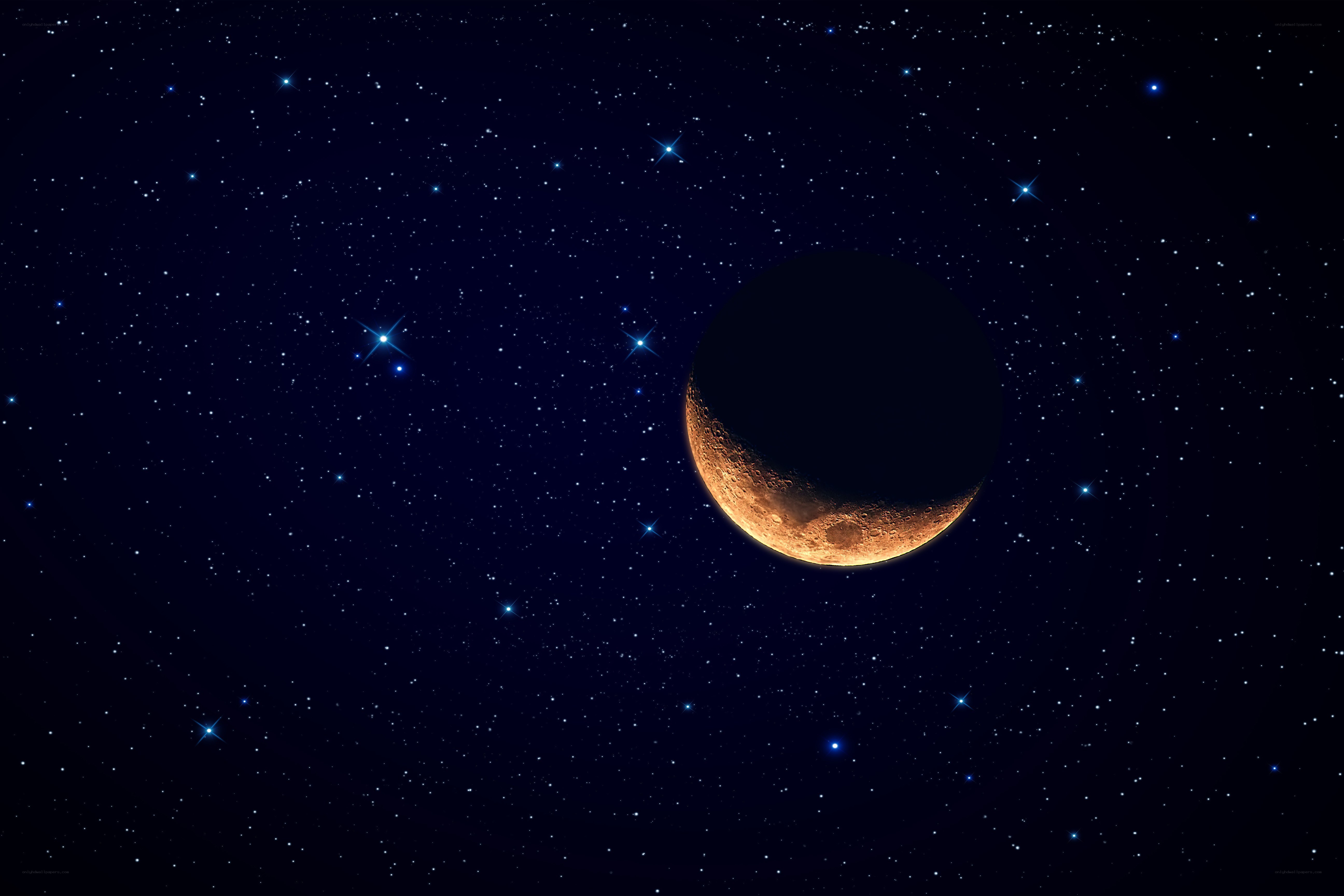Moon in starry night sky