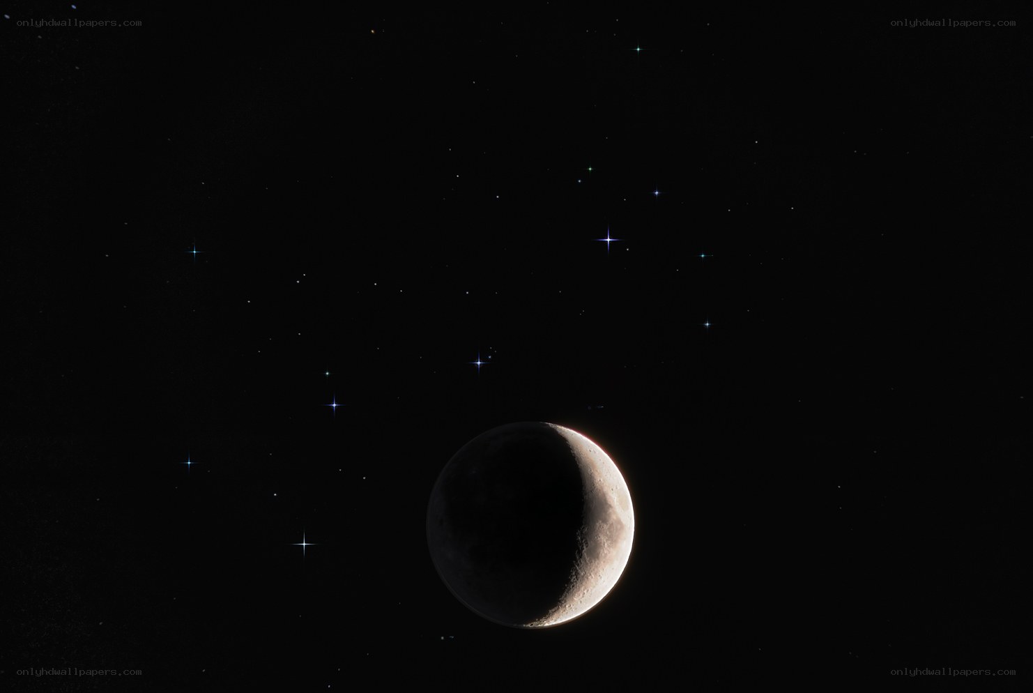 Moon in starry night sky