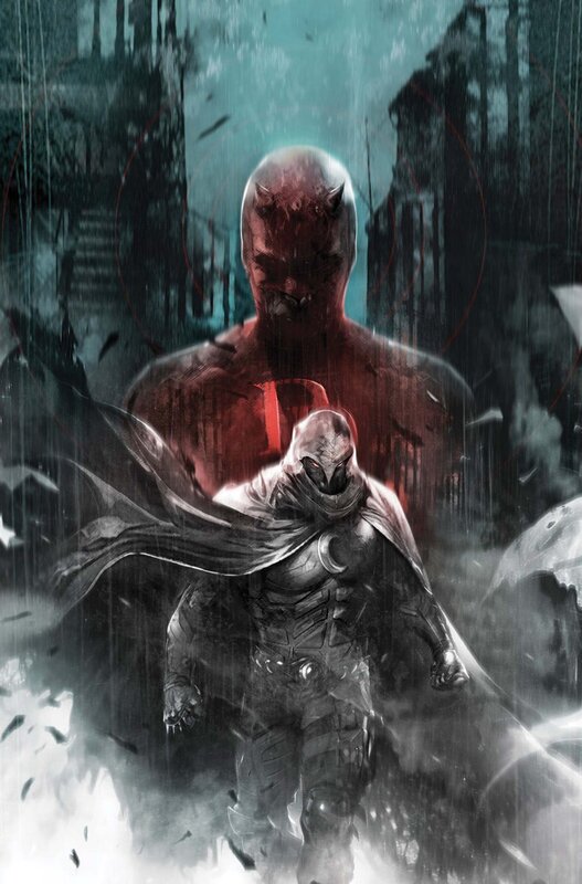 Moon Knight and Daredevil in rain
