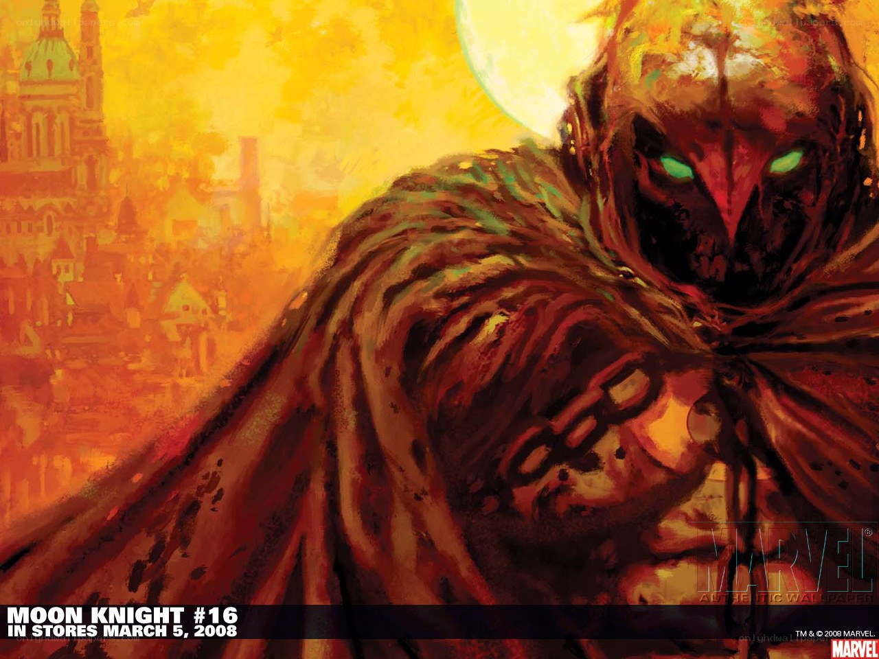 Moon Knight in fiery city