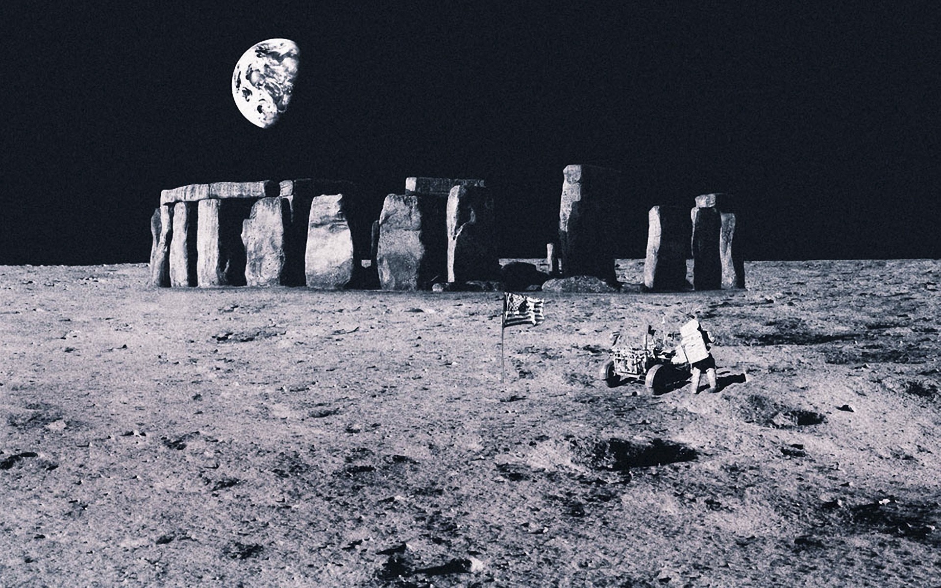 Moon landing with Stonehenge