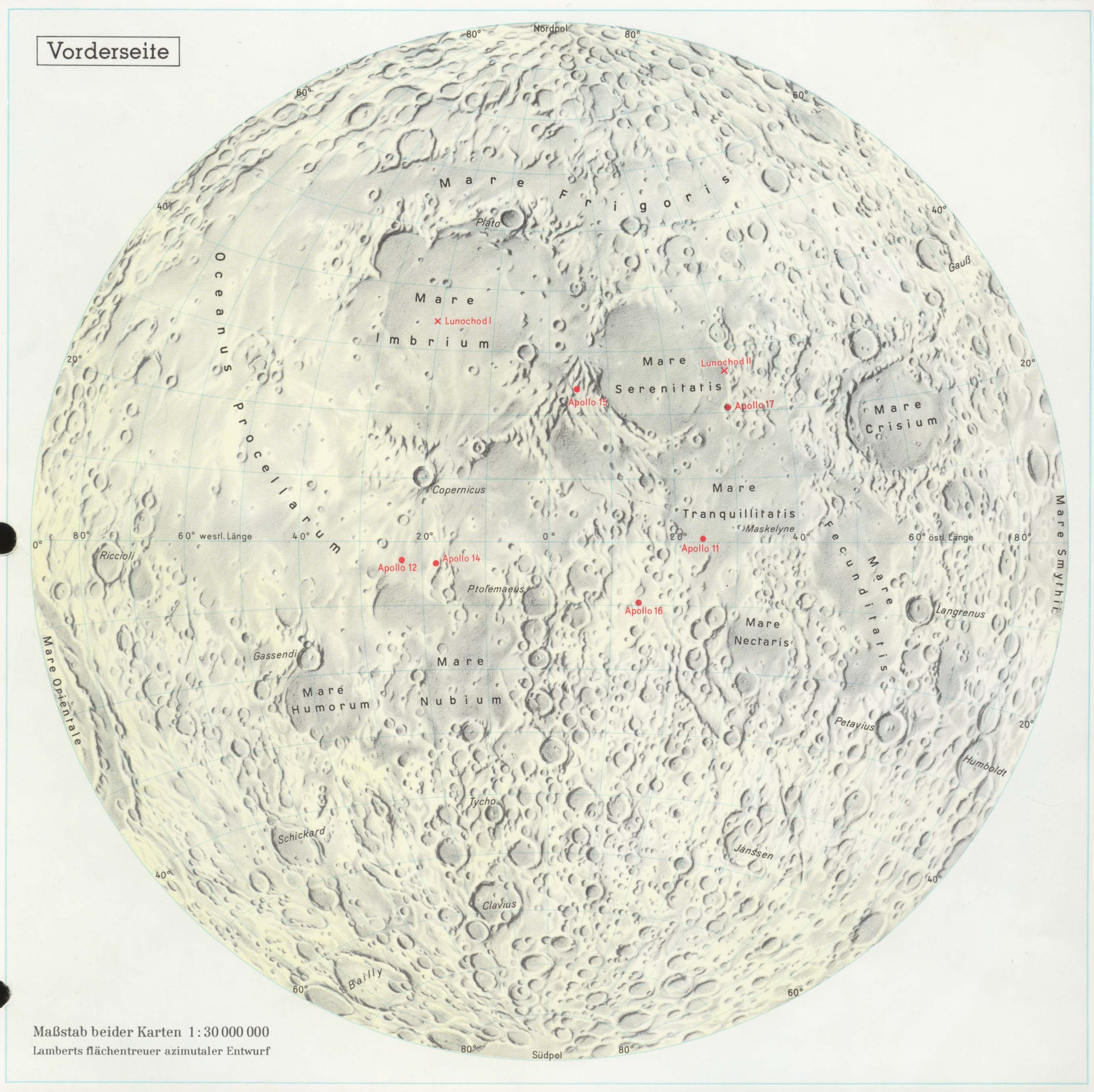 Moon map with Apollo landing sites