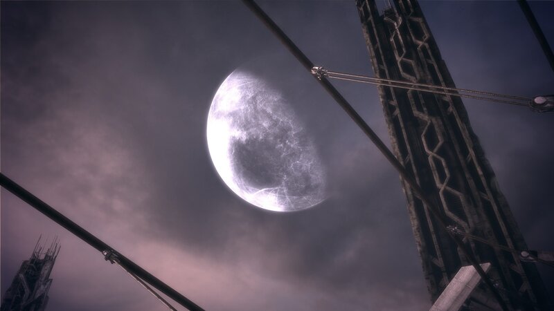 Moon over a futuristic city