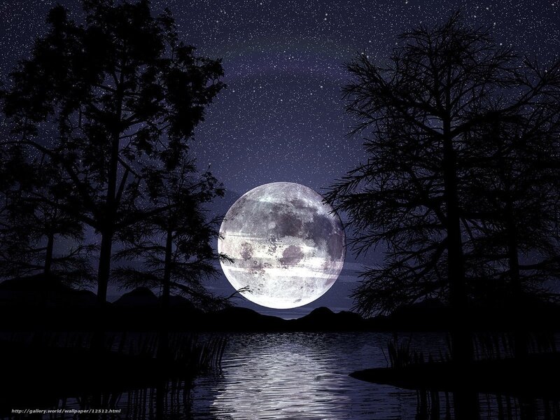 Moon over a lake at night