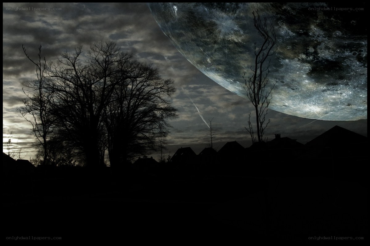 Moon over a quiet town
