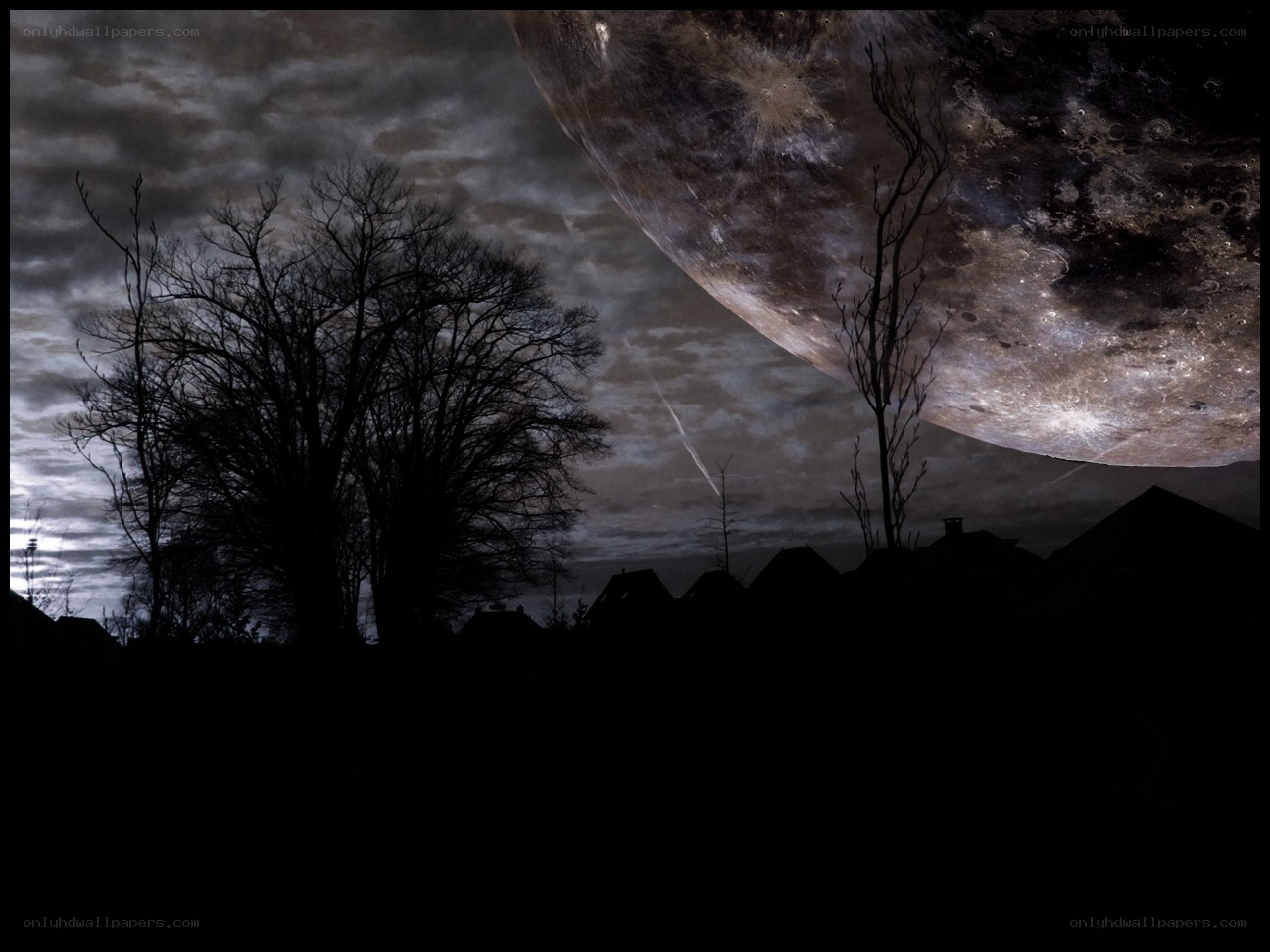Moon over a quiet town
