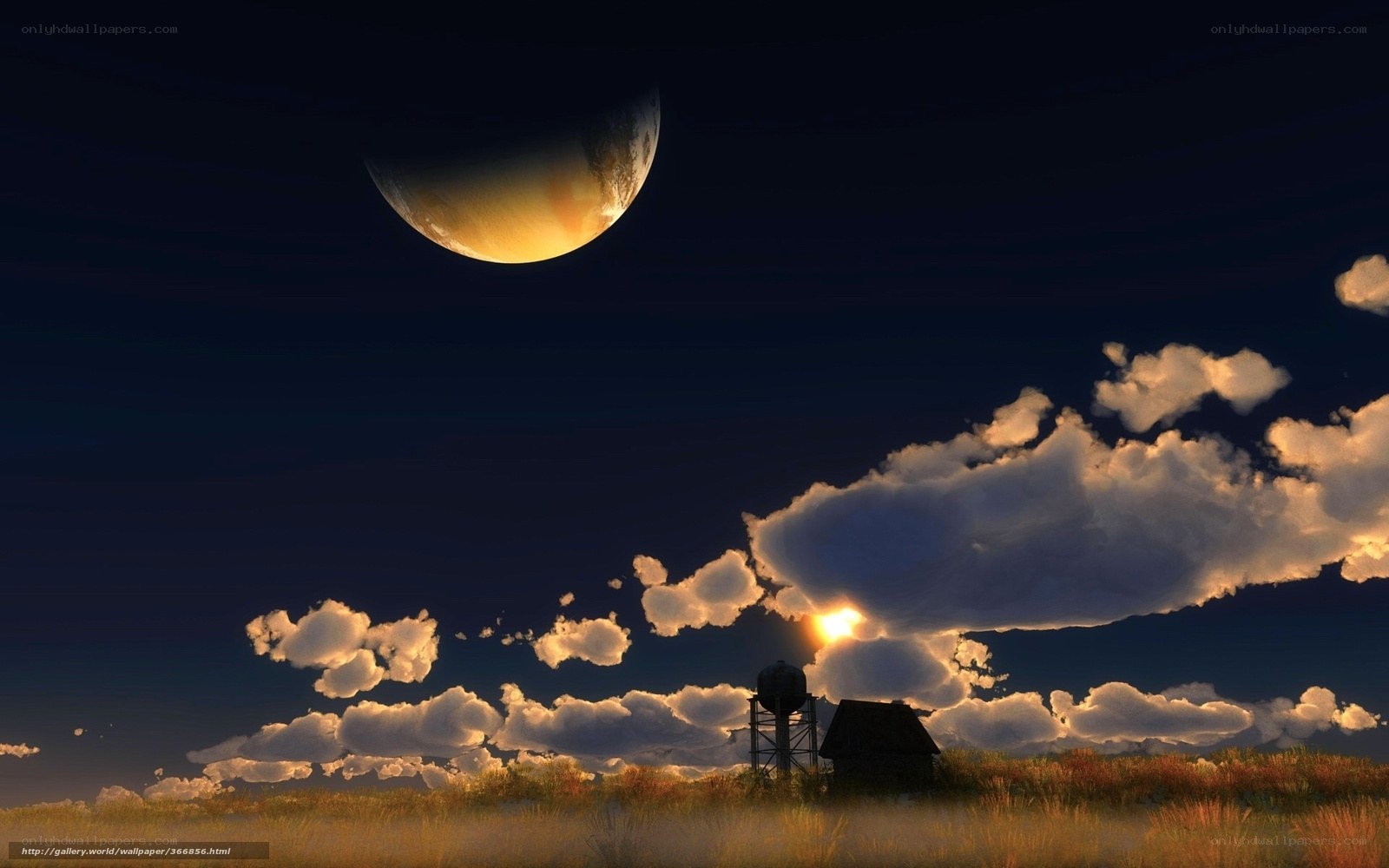 Moon over a rural landscape