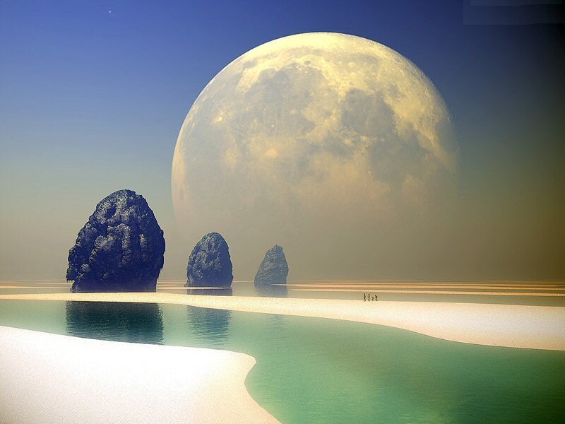 Moon over alien beach
