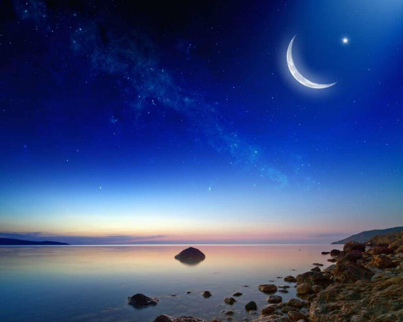 Moon over Calm Sea — Blue